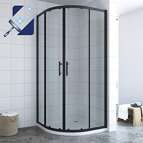 Duschkabine schwarz 90x90 cm Viertelkreis Schiebetür Duschschiebetür Duschwand Glas Runddusche Halbrund Dusche höhe 195 cm Radius 55 cm Klarglas mit Lotus-Effekt Nanobeschichtung