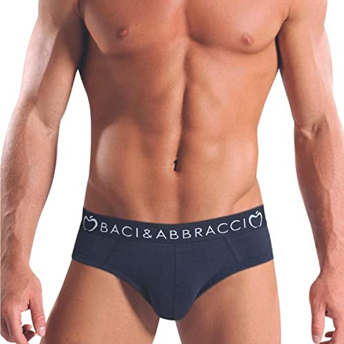 Baci & Abbracci Set 6 Slip Uomo Cotone Elasticizzato Mutande Uomo Cotone Underwear Intimo Uomo Blu Nero Grigio (BAO1103, XXL)