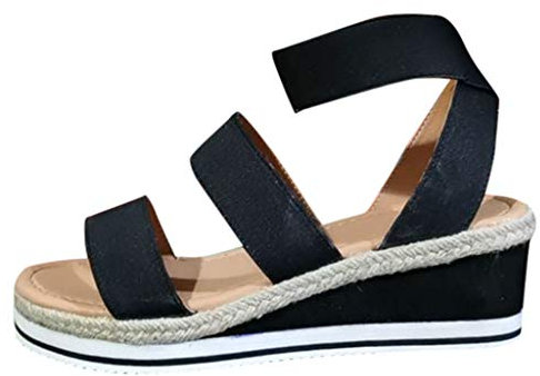 riou Sandalias Mujer Verano 2022 Plataforma Cuña Alpargatas Sandalias Boca de pez Tacon Medio Zapatos Bohemias Casual Roma Zapatos de Talla Grande Negro