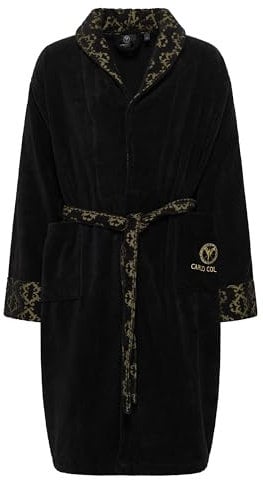 Carlo Colucci Premium-Bademantel Raffaele für Herren aus weicher nachhaltiger Baumwolle mit aufwendigen Details, Farbe:Schwarz und Gold, Größe:XXL