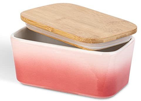 Butterdose Porzellan, Henten Home Butterschale mit Deckel, Keramik Butterdose mit Silikon-Dichtlippe für Alle Arten von Butter (Sakura Rosa)