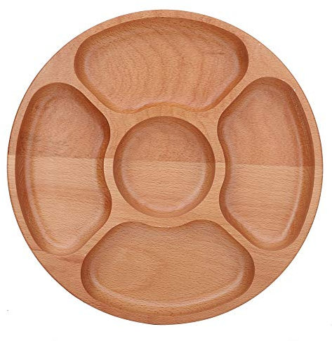 Wooden Round Shape Food Divided Plate, Serving Platter Appetizer Tray Wooden Divided Plates for Adults and Kids Dessert Snack Dish Tableware Tray Reusable Breakfast Round Plates (30cm)