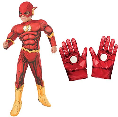 Rubie's Official DC Superhero The Flash Deluxe Child's Costume, Child's Size Medium Age 5-7 Years & Official Marvel Avengers Assemble Iron Man Child Gloves,- One Size, Red