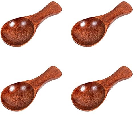 Small Wooden Spoons 4 PCS 3 inches Wood Spice Spoon with Short Handle for Condiments, Ice Cream, Tiny Wooden Serving Spoon for Honey, Coffee, Tea, Sugar, Jam.