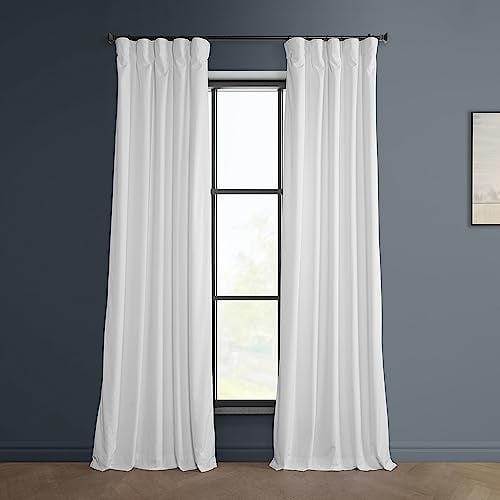 HPD Half Price Drapes Heritage Plush Velvet Curtains 96 Inches Long Room Darkening Curtains for Bedroom & Living Room 50W x 96L, (1 Panel), White