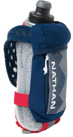 Nathan Running Handheld Quick Squeeze Water Bottle. No-Grip Adjustable Hand Strap. 12oz / 18oz / Insulated. Reflective Hydration Water Bottle.