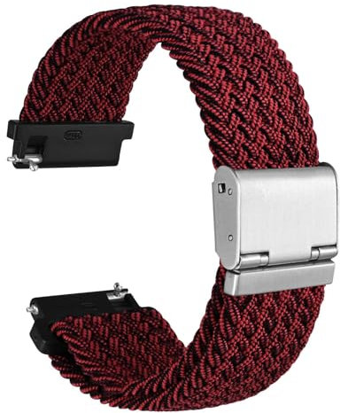 WOCCI 22mm Intrecciato Nylon Cinturino per Orologio da Uomo e da Donna, Regolabile Fibbia Argento (Rosso Nero)