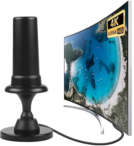 TV Aerial Indoor - Digital TV Aerial Indoor for Freeview TV, 250+ Miles Long Range Reception & Strong Magnetic Base for HDTV Channels-Support All Tv's-16.4ft Long Cables