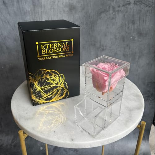 Eternal Blossom Preserved Real Infinity Rose Makeup Box | Lasts Over A Year With Beautiful Gift Box (Vintage Pink)