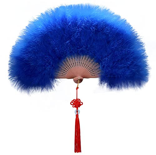 MoreChioce Handheld Feather Fan, Vintage Marabou Feather Fan Foldable Handheld Fan Flapper Hand Fan for 1920s Costume Party Dancing Wedding Decor,Royal Blue
