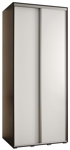 MEBLE KRYSPOL Davos 1 110 Schlafzimmerschrank mit Zwei Schiebetüren - Moderner Kleiderschrank mit Kleiderstange und Regalen - 235,2x110x60 cm - Schwarz Weiß Silber