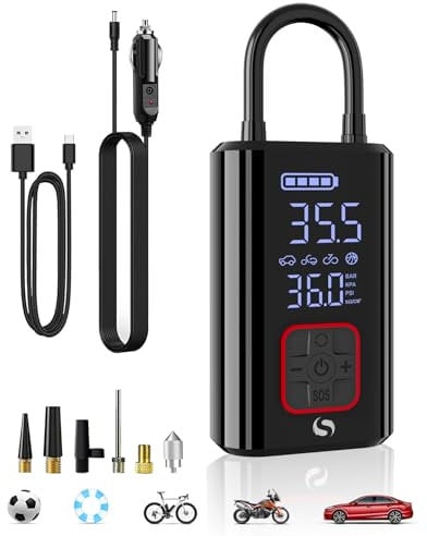 SERVOMASTER Compressore Aria Portatile Auto, 150PSI con Batteria Ricaricabile, Mini Compressore Portatile 12V DC, Gonfiatore Elettrico Portatile per Auto, Bici, Moto, Pallone