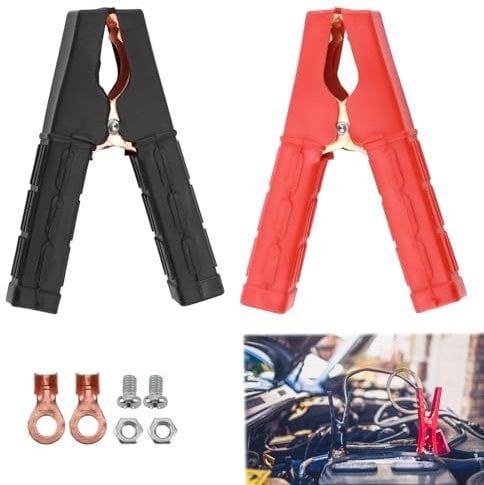 2 Pezzi Pinze Batterie, Pinzes Coccodrillo per Cavi Batteria con Guaina Isolante, Usato per Il Cavo di Salto-Avvio della Batteria dell'automobile Auto Veicolo Soccorso Stradale