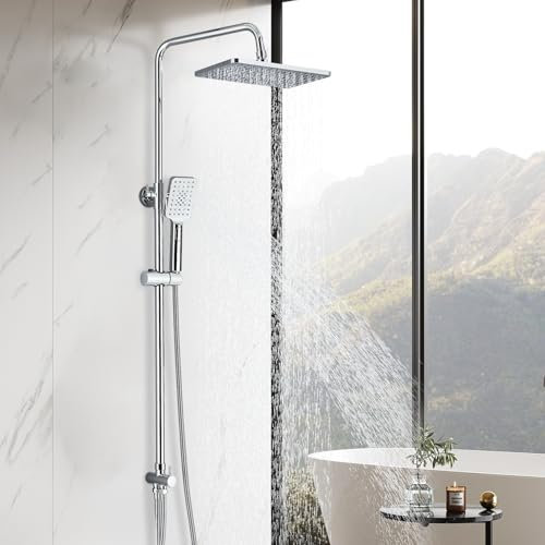 Colonne de Douche avec Douchette Chromé Ensemble de douche en Acier Inoxydable Colonne Douche Chromé avec Tête de Douche Carrée 29 * 19cm Robinet Douche avec Douchette