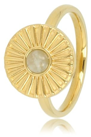 My Bendel Ring Gold Sonne Design mit Amazonit- Schönen Design Ringe mit echtem Edelstein Sonne - Stapeln Ringe - Mehrere Edelsteinen - Edelstahl und 14K vergoldet