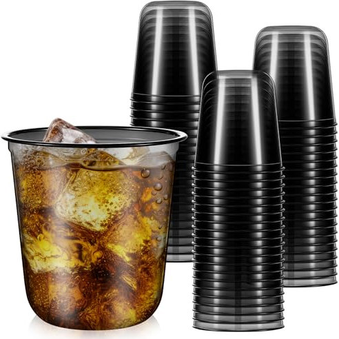 Ziliny 50pcs Disposable Stemless Glasses 12oz Crystal Plastic Wine Glasses Clear Classic PET Cup for Meeting Weddings Birthdays Cocktail Christmas Party Supplies (Black)