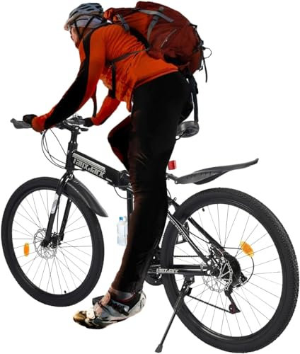 26 Zoll Klappbar Mountainbike, 21-Gang Faltbare Fahrrad mit Scheibenbremsen vorne und hinten, Vollfederung MTB für Jugendliche Erwachsene