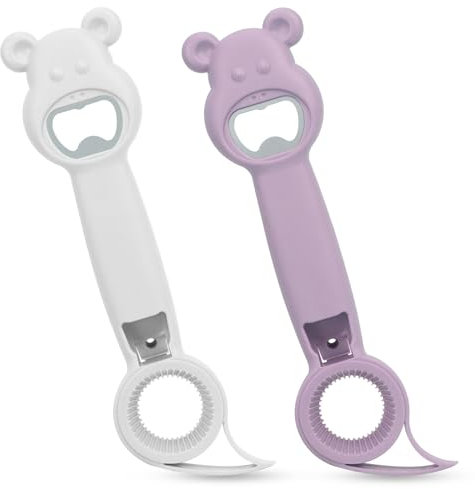 Unaikoo Bear Jar and Bottle Opener - 2 Pack - Can, Beer, Soda Opener - 4 in 1 Multi Function Bottle Openers - to Open Jar Lids, Bottle Caps and Pull Tabs for Seniors and Arthritic Hands