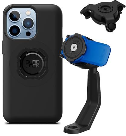 Quad Lock Motorcycle Mirror Stem Phone Mount Kit with Vibration Dampener and iPhone 13 Pro MAG Case