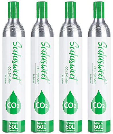 Anstore 4 X CO2 Zylinder, 425g CO2 Flasche Reservezylinder für 60 Liter Sprudel Wasser, Kompatibel mit gängigen Sprudlern Wassersprudler SodaStream (außer QC), Neu & Erstbefüllt in Deutschland