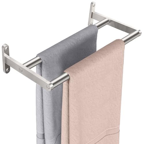 YUMORE Double Barre Porte-Serviettes de Bain 40CM Porte Serviette à Deux Bras en Acier Inoxydable Support Serviette à Fixation Murale Range Serviettes pour Salle de Bain ou Cuisine, Argent