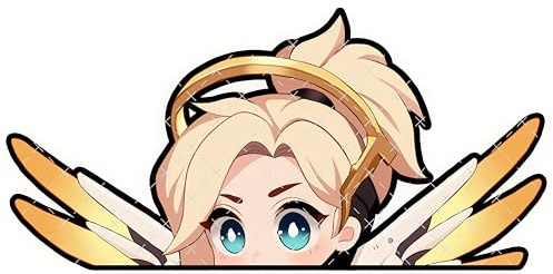 Owatch Peeker Mercy Aufkleber - 2 Stück 14 x 6,8 cm - Niedlicher Gaming Sticker für Auto und Seitenscheibe