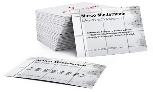 Lot de 75 cartes de visite personnalisées avec photo, texte et logo I à partir de 75 cartes de visite, impression d'image mate 300 g, cartes d'affaires en ligne, nettoyage
