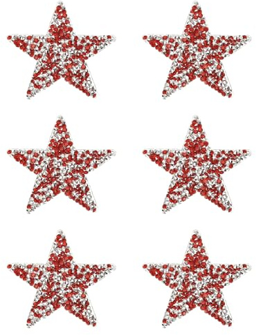 PATIKIL Iron on Star Patches, 6pcs Adhesive Applique Stars Silver Rhinestone Glitter Crystal Stickers Patch Fabric Embellishments for DIY Crafts Clothing Jeans Repair, Red 6cm