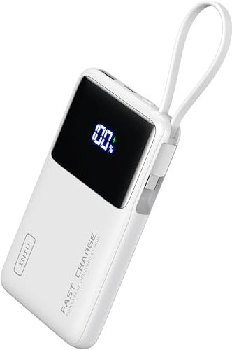 INIU Portable Charger, Slimmest 10000mAh Power Bank with Output-input USB-C Cable, 45W PD Fast Charging USB C In&Out Battery Pack, External Phone Charger for iPhone 16 15 14 Samsung S23 Google White