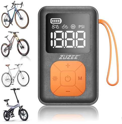 ZUZEE Mini Bike Pump, 150 PSI Portable Bicycle Pump with Gauge, 3X Faster & Auto Stop & Brushless Motor, Electric Bike Tire Pump with Presta and Schrader Valve for Road Bike, MTB, Motorcycle, Ball,etc