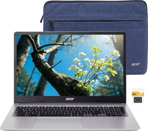 acer Ordinateur portable Chromebook 315, ordinateur portable HD de 15,6, Intel Pentium N6000, 4 cœurs, 4 Go LPDDR4X, 128 Go eMMC, webcam, WiFi 6, Chrome OS, étui de protection, argent, carte micro SD