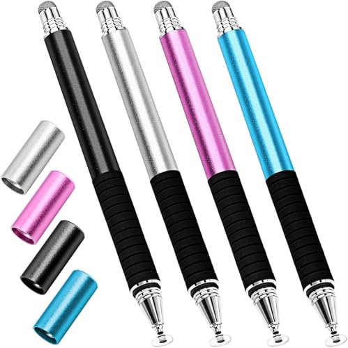 Kapazitiver Eingabestift (4er-Pack, 2-in-1 Präzisionsserie), Faserspitzen, Universal-Touchscreen-Styliste, feine Spitze, Touchscreen-Bleistift, kompatibel mit iPhone/iPad/Android/Tablet