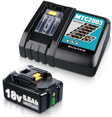 18V 5.5Ah Replacement for Makita BL1850B Battery & DC18RC 14.4-18V 3A Charger Compatible with Makita 18V Li-ion Battery BL1850B BL1830 BL1860 BL1840