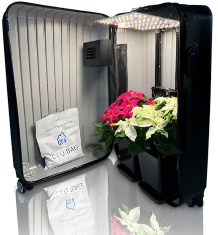 Bonsanto Portable Grow Box Suitcase NEO V3.0, Discreet Mini Indoor Greenhouse Kit, Complete Starter Set with LED Grow Light, Silent Carbon Filter, Ventilation, Soil, 3.2L Pots & Nutrients