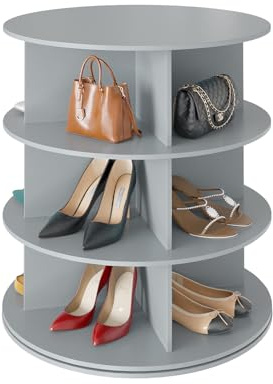 SpaceAid 3-stöckiges drehbares Schuhregal, drehbares Schuhregal, Lazy Susan, drehbares 360-Grad-Schuhregal, Aufbewahrung, rundes Karussell, vertikale Handtasche, drehbar, Schuhschrank, Organisation (3