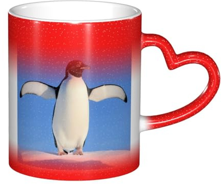 KHDKLXOHZ Cute Penguin 11oz Color Changing Mug,Heat Sensitive Magic Photo Mug,Sky Color Changing Mug with Heart-Shaped Handle,Funny Coffee Cup Gift for Family, Friends(Gift Box)