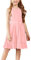 Arshiner Robe pour Filles Rose d'été sans Manches Ourlet à Volants Robe Enfants Trapèze décontractée Enfants Grace soirée Mode Robes avec Ceinture 6-7 Ans