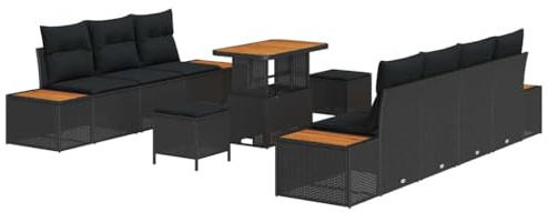 vidaXL Gartensofa-Set 10 STK. 9-Sitzanzahl Schwarz Poly Rattan