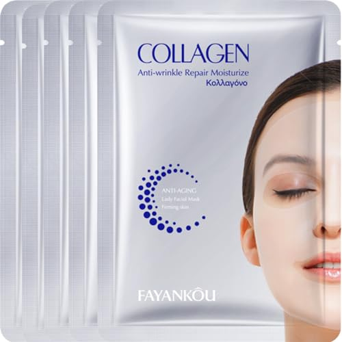 FAYANKOU Bio-Active Collagen Sheet Mask Set (5 Pack) – Firming & Hydrating K-Beauty Skincare – Anti-Aging Face Masks with Hydrolyzed Collagen, Aloe Vera & Niacinamide – No Parabens or Sulfates