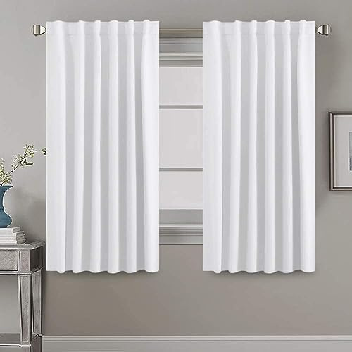 Tenger Home® Gardinen mit Schlaufen und Kräuselband, Verdunkelungsvorhang Verdunkelungsgardine Dekoschal Blickdicht Schlaufenschal Bandschal (Weiß, 120x120 cm)