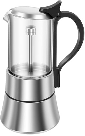 BAODBF Espressokocher Edelstahl Klein,Espressokocher Induktion Edelstahl,Glas Espresso Kaffeemaschine,Einzelventil Herdplatte Espressomaschine,Espresso Kaffeekanne für Alle Herdarten