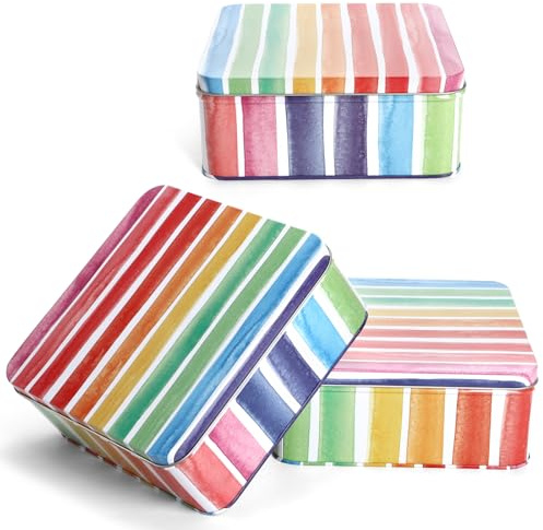 Yopay 3 Pack Metal Cookie Tin with Lid, Square Baking Cake Gift Tins for Patisseries, 7 x 7 x 2.76 Candy Brownies Snacks Chocolate Storage Container for Christmas Easter Thanks Giving Holiday