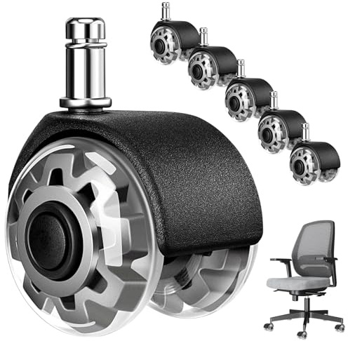 Tbintul 5 x Bürostuhl Rollen, 11mm x 22 mm Große Rollen für Bürostühle, 360°Rotatable Schreibtischstuhl Gummirollen, Leise, ür Hartböden, Parkett, Teppich, Silber
