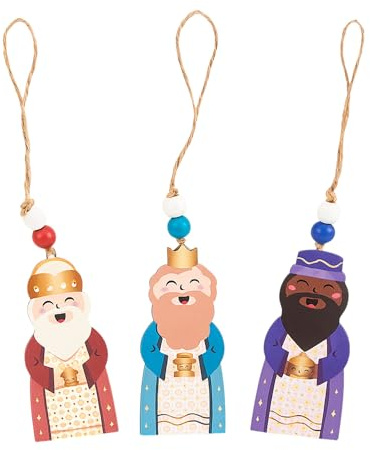 TIENDA EURASIA – Reyes Magos | Medidas Colgantes 4.3x0.3x10 cm y Figuras 3M 4.2x3x16 cm | Material Madera | Multicolor | Decoracion Navidad (Colgantes Reyes Magos)