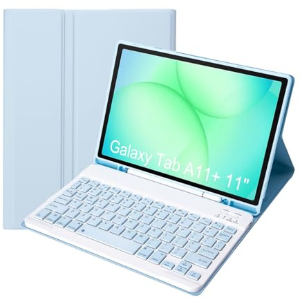 leleyo Custodia con tastiera per tablet Samsung Galaxy Tab A11+ da 11 pollici, cover magnetica con tastiera Bluetooth wireless rimovibile per Galaxy Tab A11+, blu