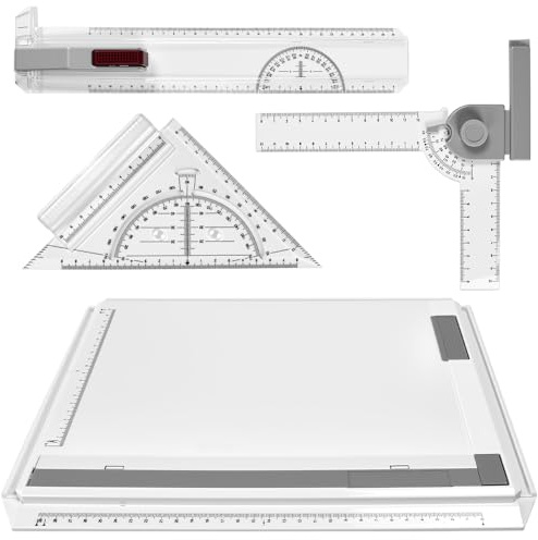 Rkixlix Zeichenplatte A4 Zeichenbrett Schnellzeichendreieck Zeichenschiene Architektur Zeichenbretter Geometrische Zeichenplatte mit Schiebelineal für Studenten Designer Ingenieure Architekten