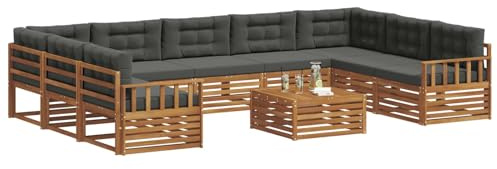 vidaXL Sofagarnituren 10 pcs Natur und Anthrazit Massivholz Akazie, Moderner Garten-Sofa, Outdoor-Sitzgruppe, Lounge-Set für die Terrasse, bequem und robust