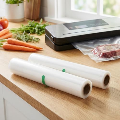 ideoon Vakuumierfolien Rollen 28x300cm Profi-Set – 2 Rollen Vakuumierschläuche für länger haltbare & frische Lebensmittel - Schutz vor Gefrierbrand