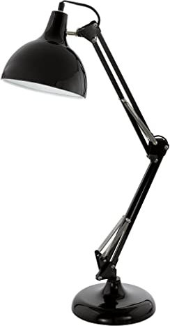 EGLO Tischlampe Borgillio, 1 flammige Vintage Schreibtischlampe im Industrial Design, Nachttischlampe aus Stahl, Farbe: Schwarz, Fassung: E27, inkl. Schalter