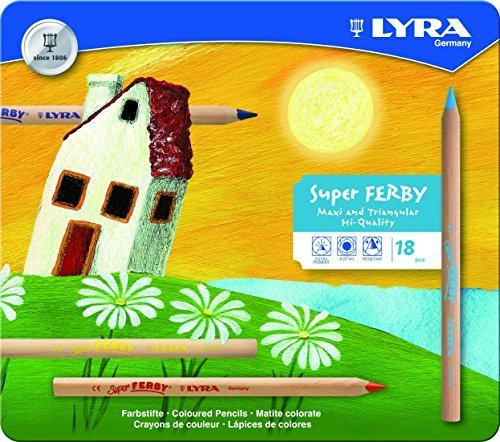 LYRA Super Ferby Unlacquered Triangular Giant Colored Pencils, 6.25 Millimeter Lead Core, Set of 18 Pencils, Assorted Colors (3711180) by Lyra